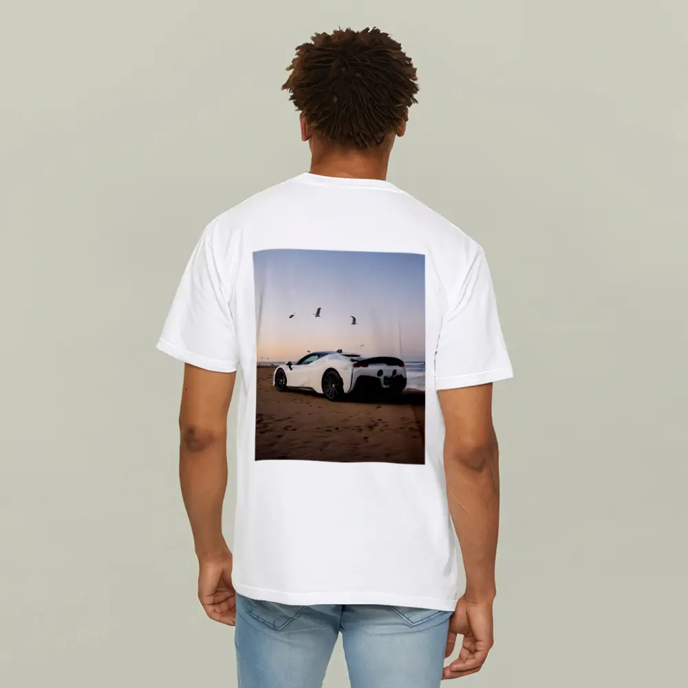 Ferrari SF90 Stradale White Beach Sunset – T-Shirts