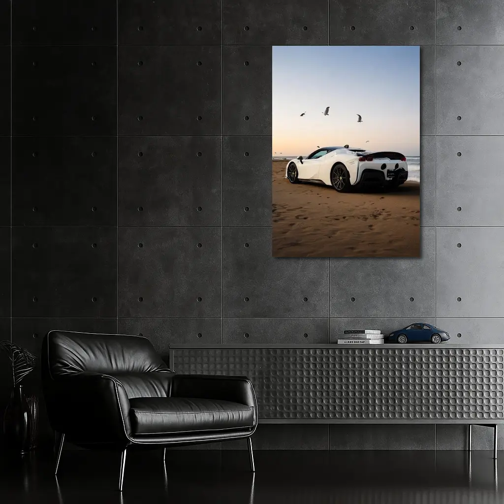 Ferrari SF90 Stradale White Beach Sunset – Wall Art