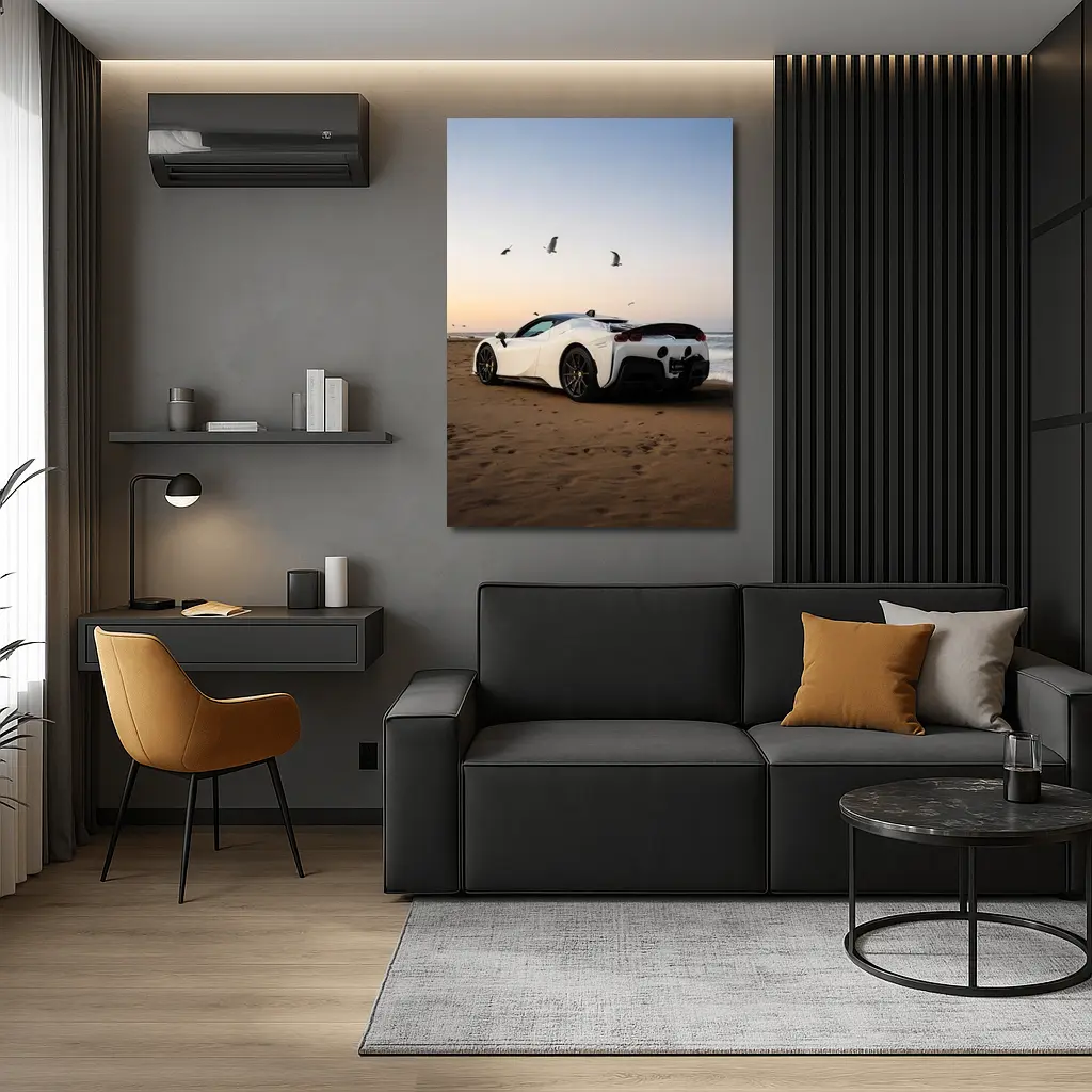 Ferrari SF90 Stradale White Beach Sunset – Wall Art
