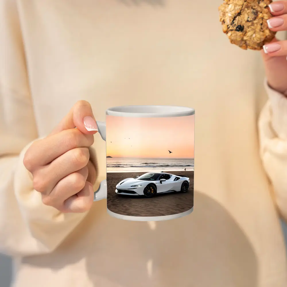 Ferrari SF90 Stradale White Beach Sunset – Mugs