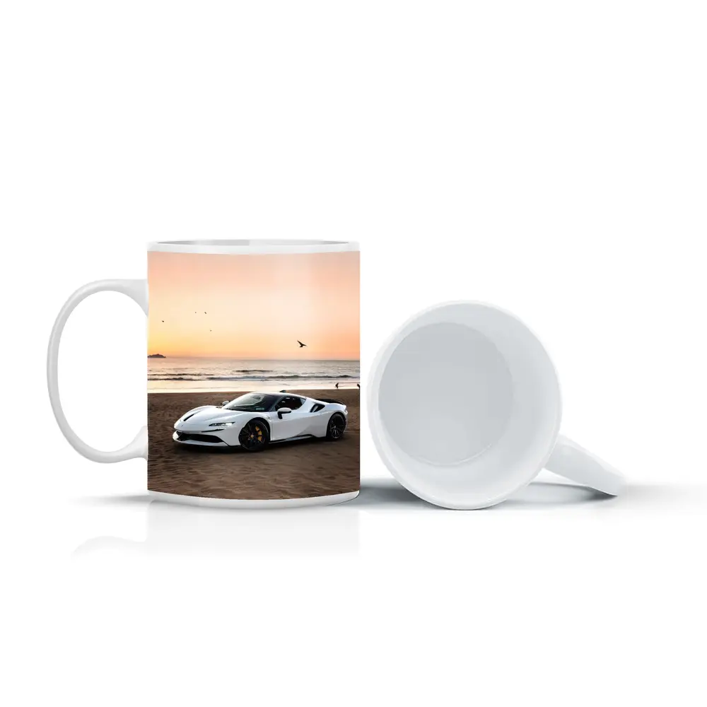 Ferrari SF90 Stradale White Beach Sunset – Mugs