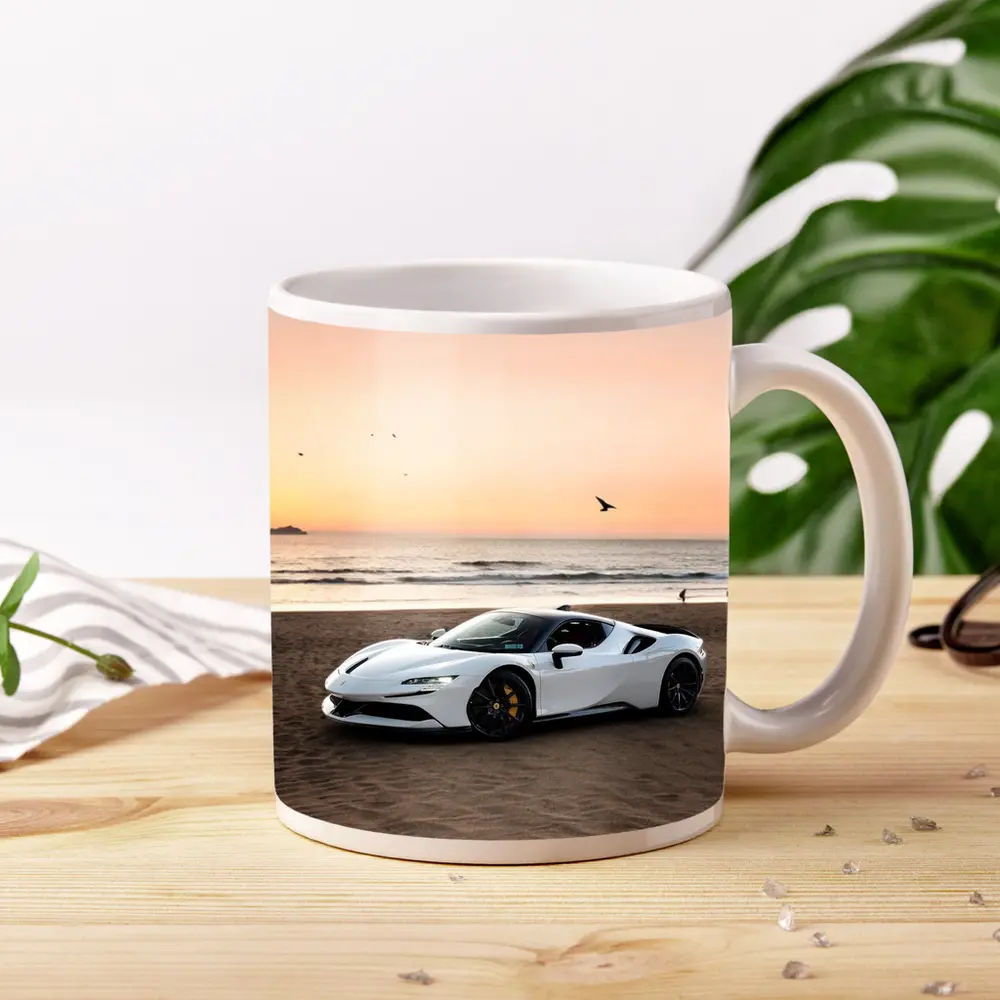 Ferrari SF90 Stradale White Beach Sunset – Mugs
