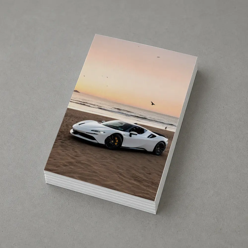 Ferrari SF90 Stradale White Beach Sunset – Postcards