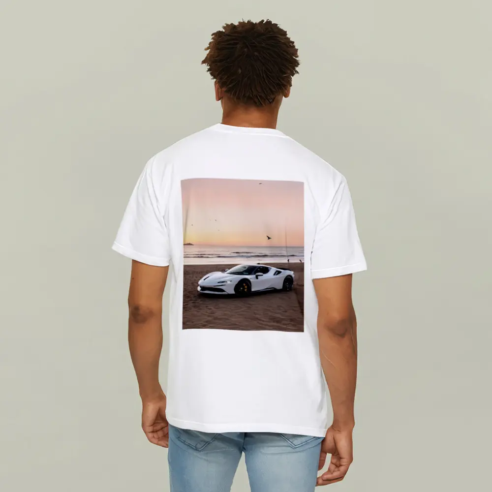 Ferrari SF90 Stradale White Beach Sunset – T-Shirts