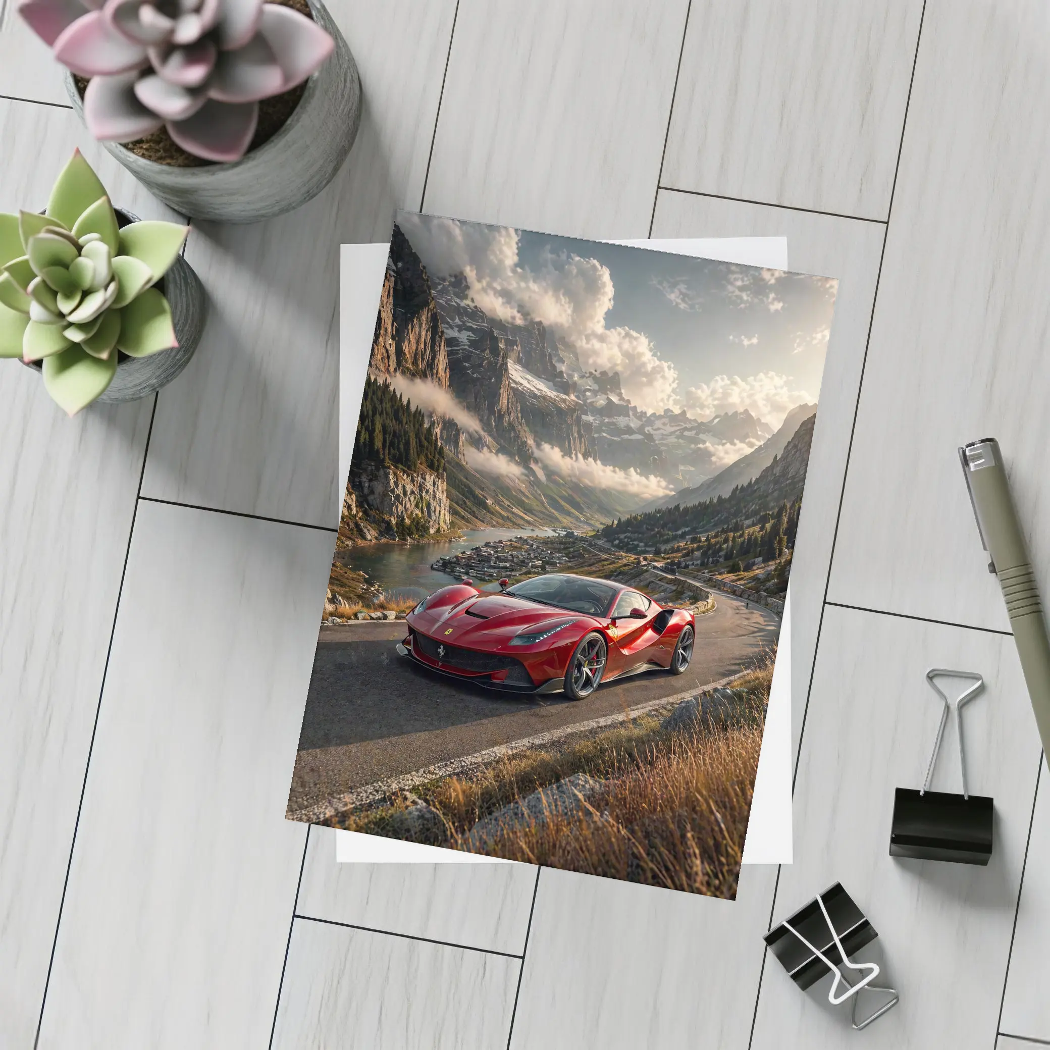 Ferrari F8 Tributo Red Alpine Mountain Road – Postcards
