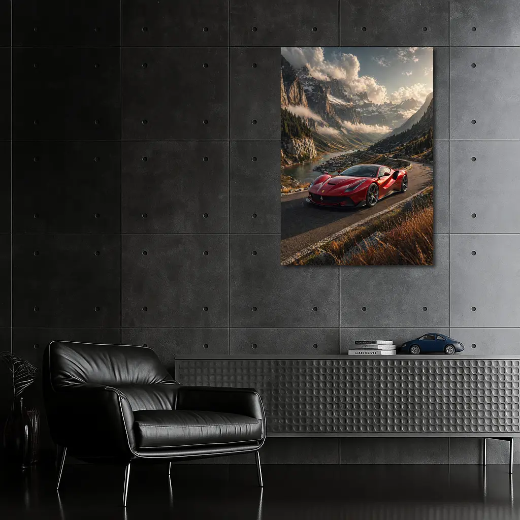 Ferrari F8 Tributo Red Alpine Mountain Road – Wall Art
