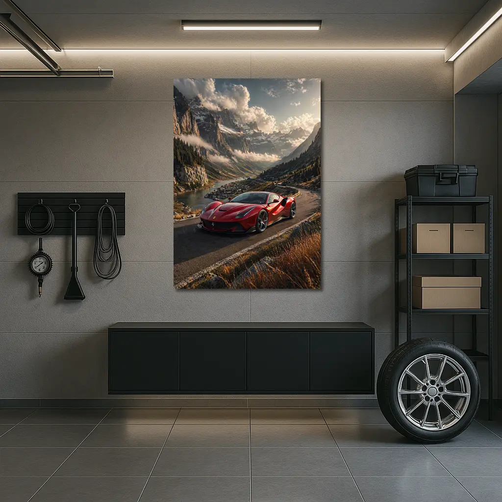 Ferrari F8 Tributo Red Alpine Mountain Road – Wall Art