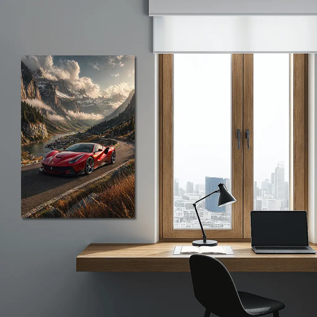 Ferrari F8 Tributo Red Alpine Mountain Road – Wall Art