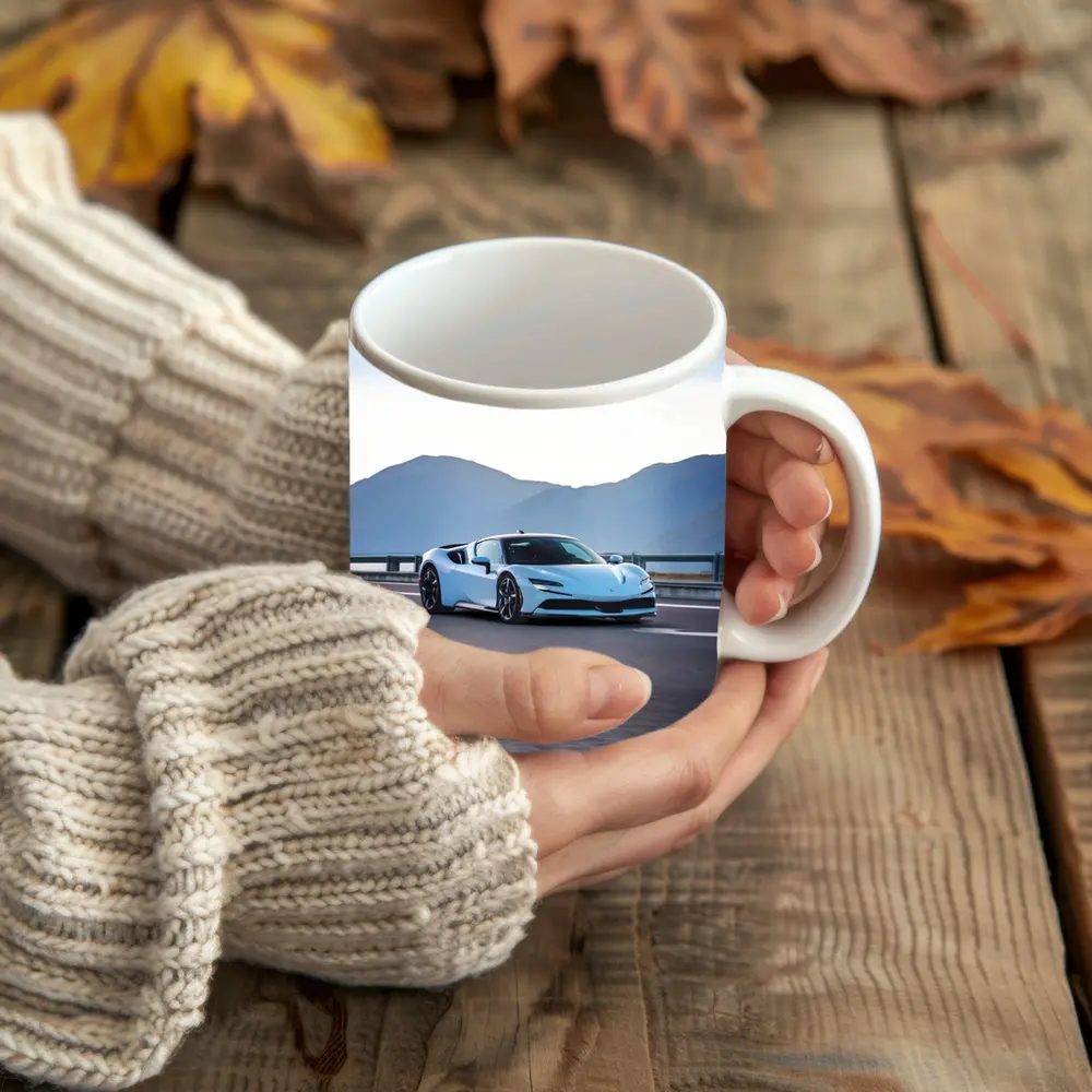 Ferrari SF90 Stradale Light Blue Mountain Road – Mugs