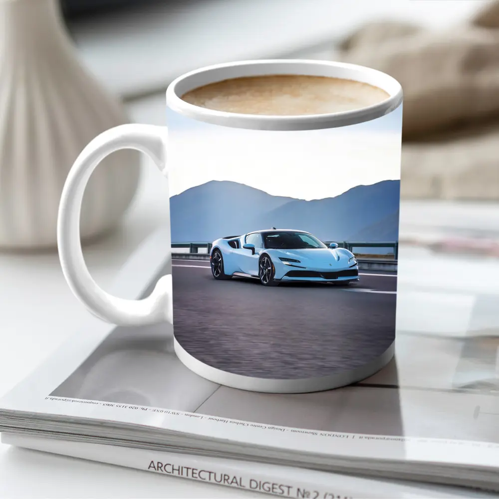 Ferrari SF90 Stradale Light Blue Mountain Road – Mugs