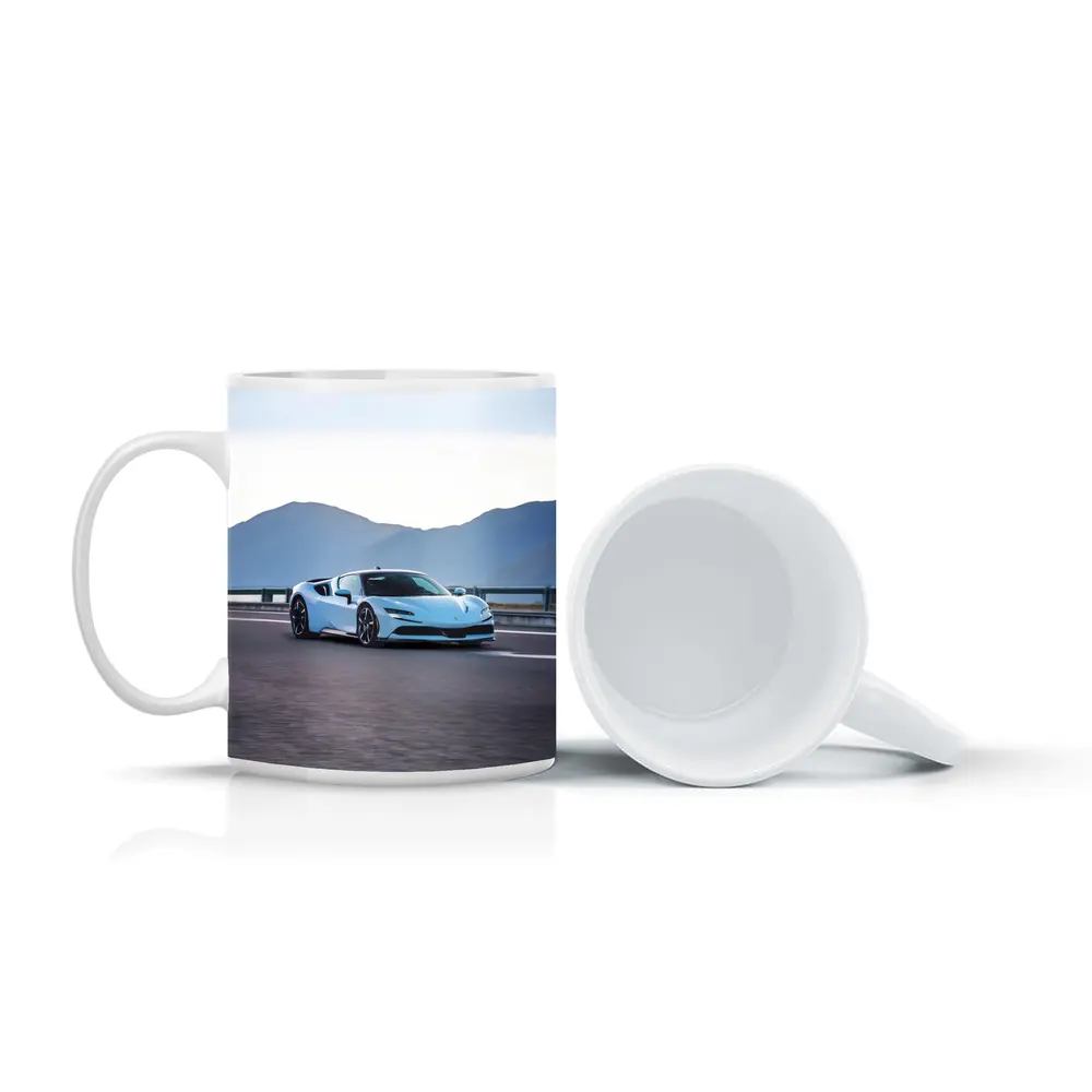 Ferrari SF90 Stradale Light Blue Mountain Road – Mugs