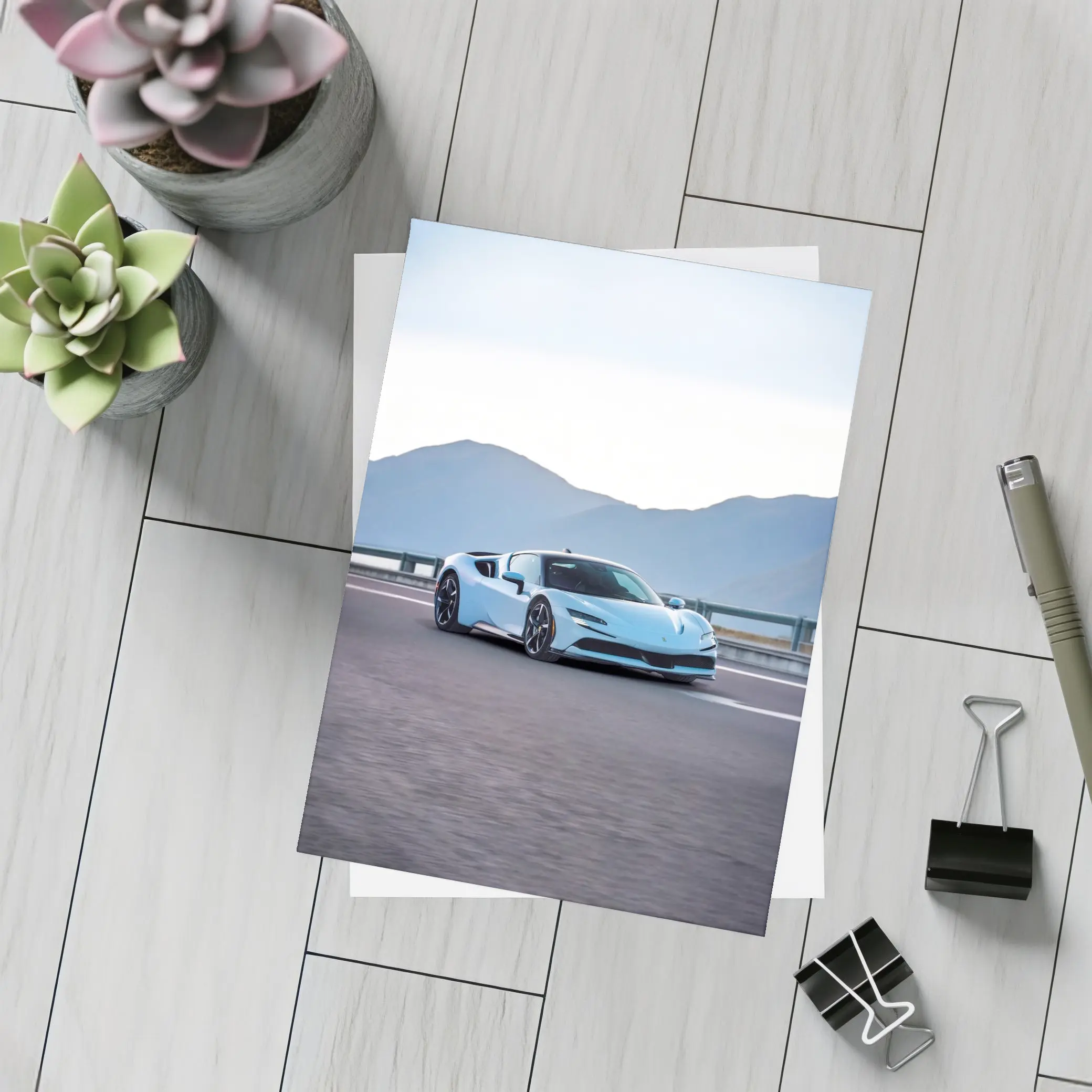 Ferrari SF90 Stradale Light Blue Mountain Road – Postcards