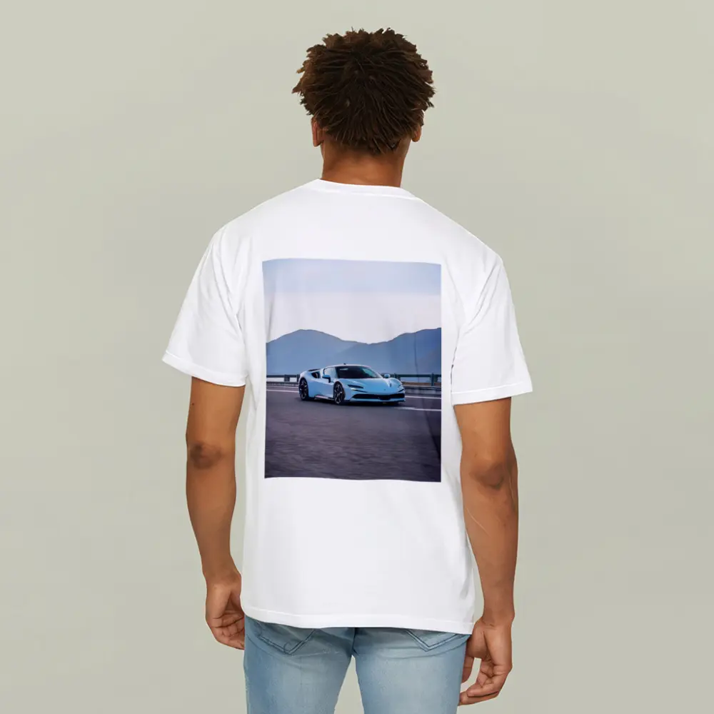 Ferrari SF90 Stradale Light Blue Mountain Road – T-Shirts