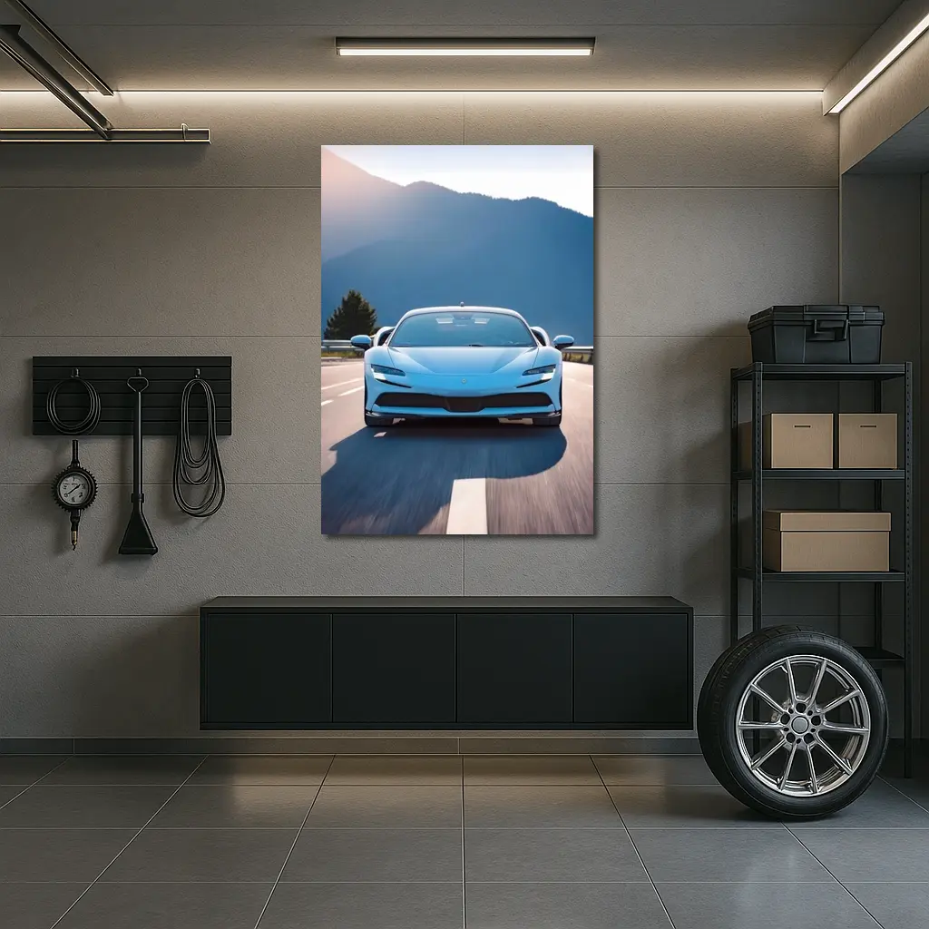 Ferrari SF90 Stradale Blue Mountain Road – Wall Art