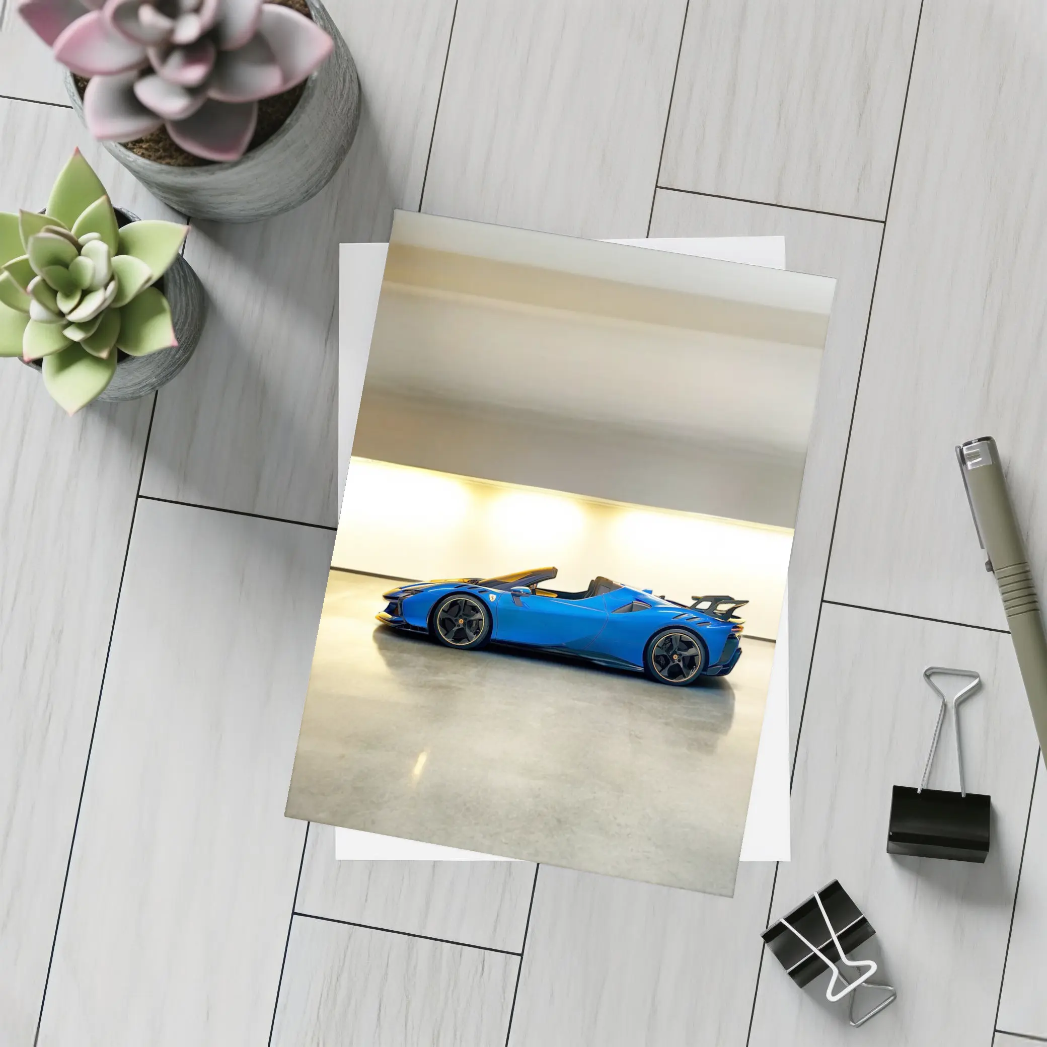 Ferrari SF90 Spider Blue Indoor Garage – Postcards