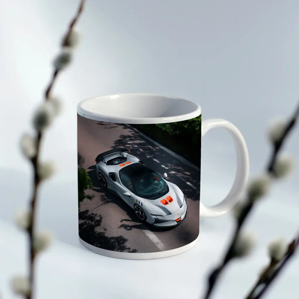 Ferrari SF90 Stradale White Orange Road – Mugs