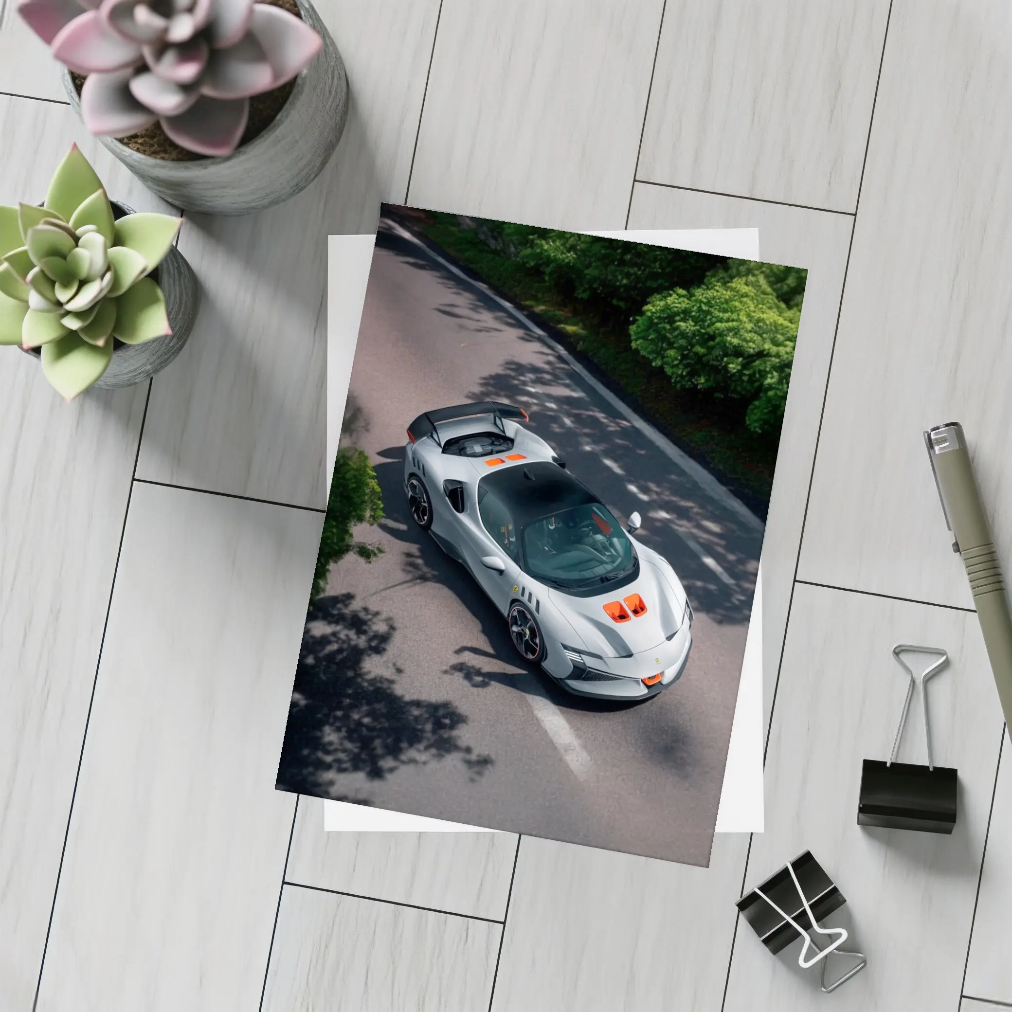Ferrari SF90 Stradale White Orange Road – Postcards