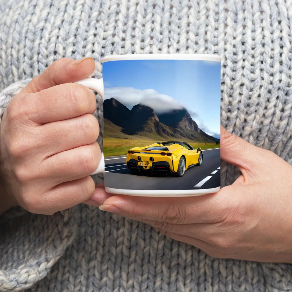 Yellow Ferrari SF90 Spider Mountain Road – Mugs