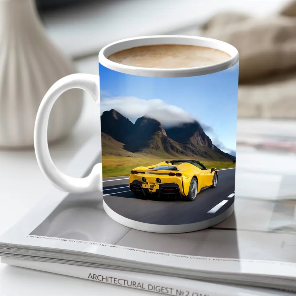Yellow Ferrari SF90 Spider Mountain Road – Mugs