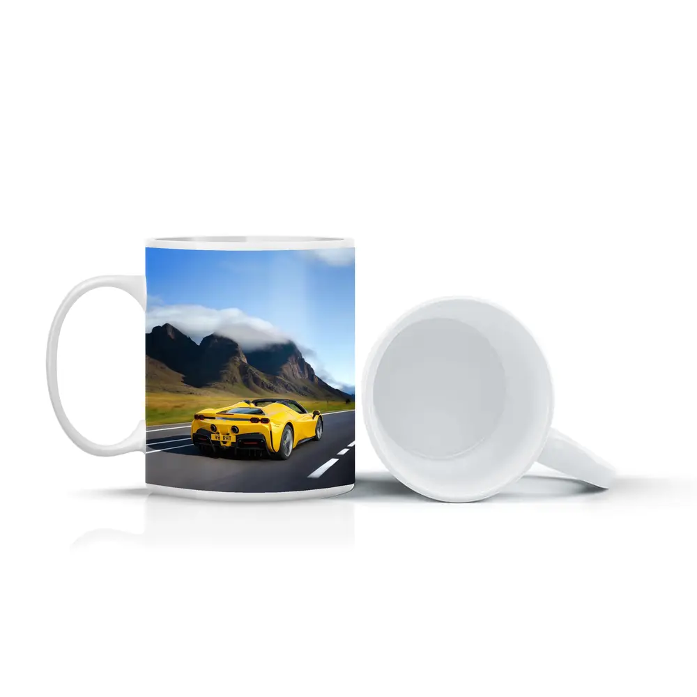 Yellow Ferrari SF90 Spider Mountain Road – Mugs