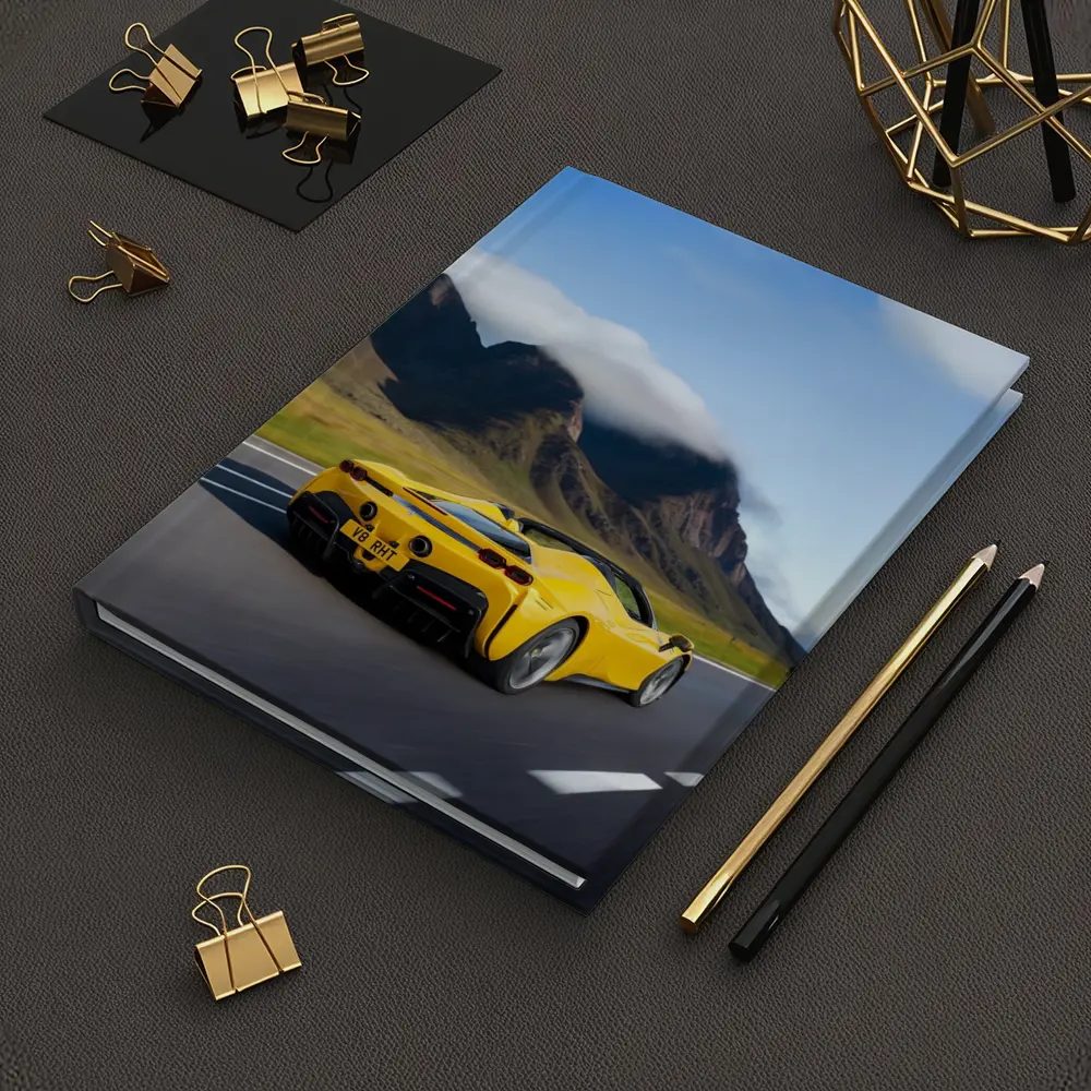 Yellow Ferrari SF90 Spider Mountain Road – Notebooks