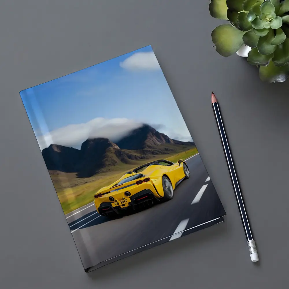 Yellow Ferrari SF90 Spider Mountain Road – Notebooks