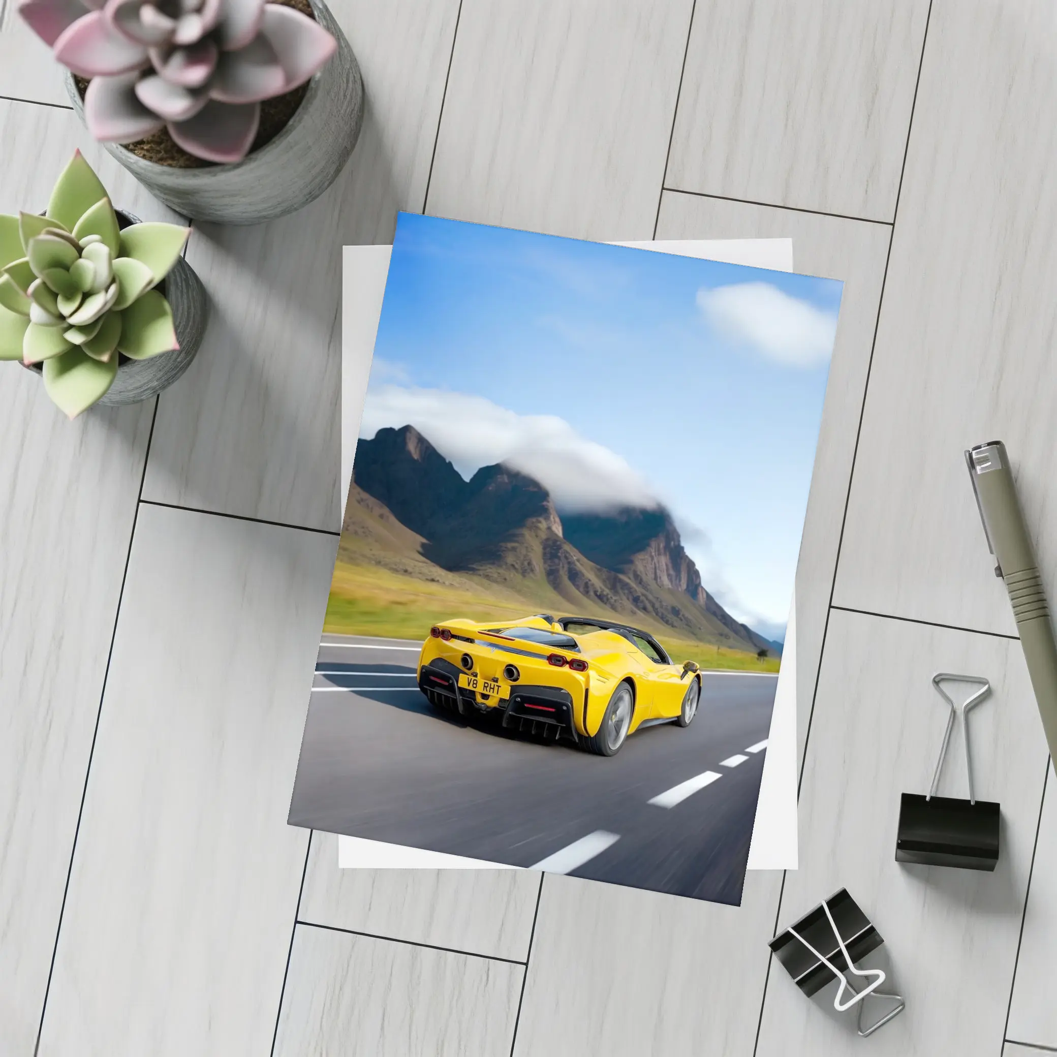 Yellow Ferrari SF90 Spider Mountain Road – Postcards