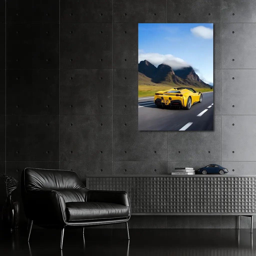 Yellow Ferrari SF90 Spider Mountain Road – Wall Art