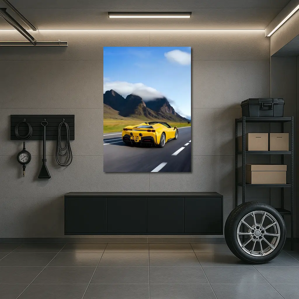 Yellow Ferrari SF90 Spider Mountain Road – Wall Art