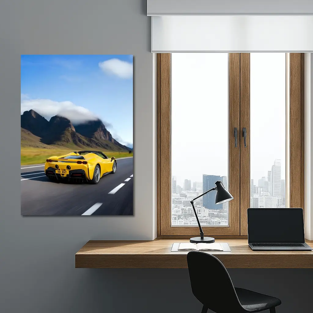 Yellow Ferrari SF90 Spider Mountain Road – Wall Art