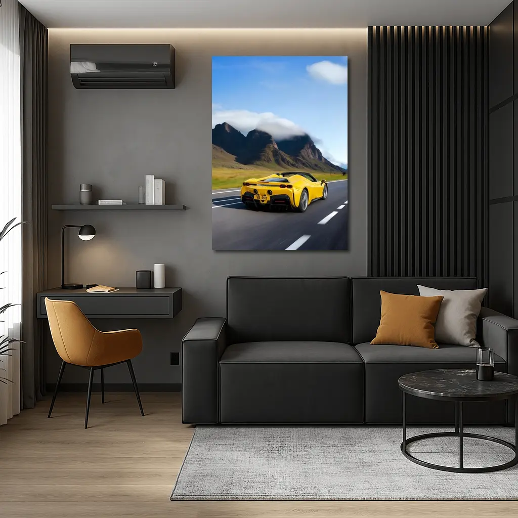 Yellow Ferrari SF90 Spider Mountain Road – Wall Art