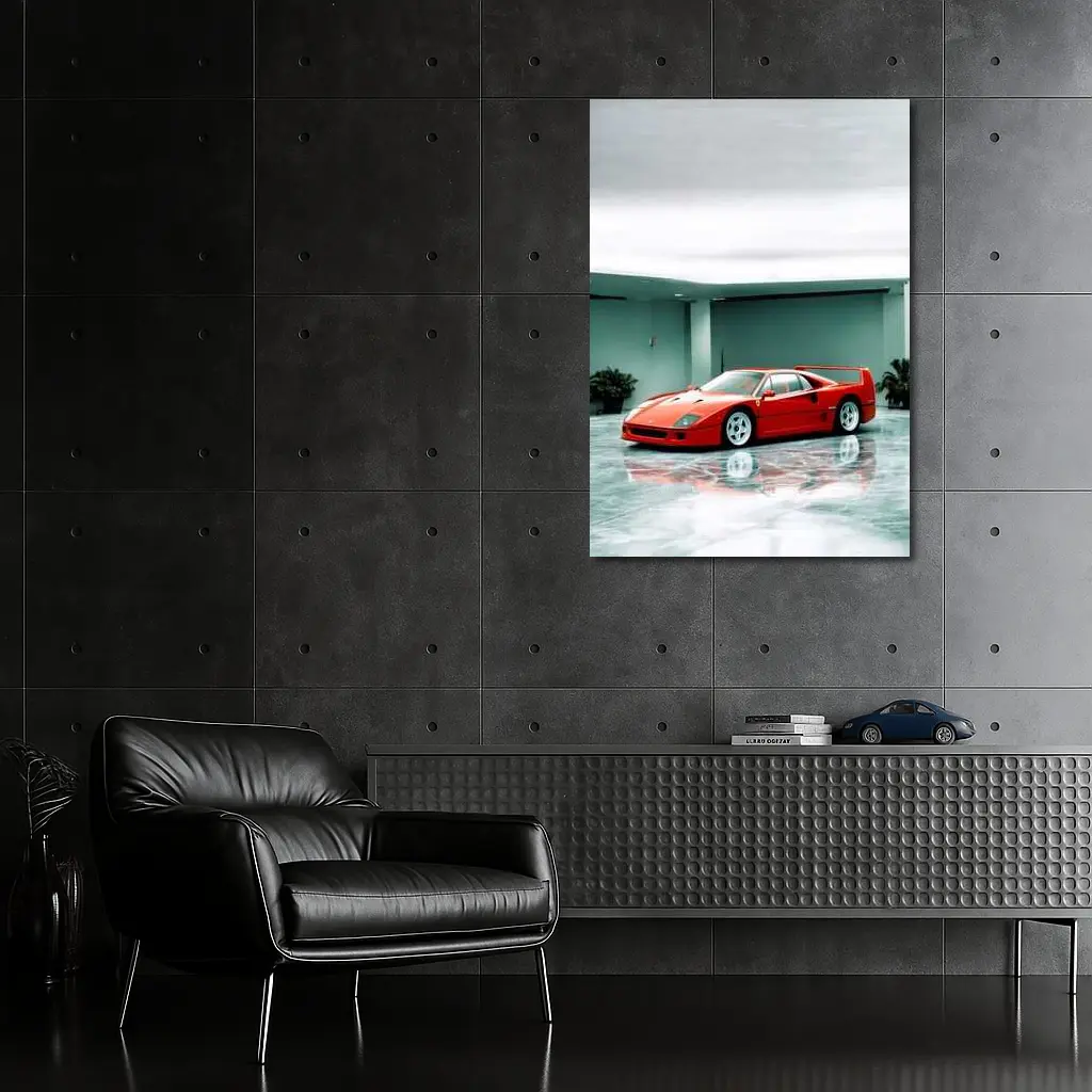 Ferrari F40 Red Parked Indoor Showroom – Wall Art