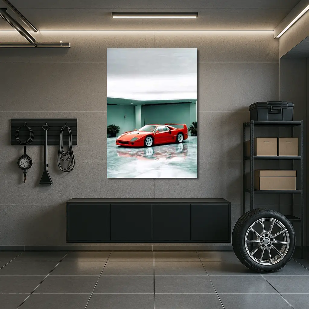 Ferrari F40 Red Parked Indoor Showroom – Wall Art