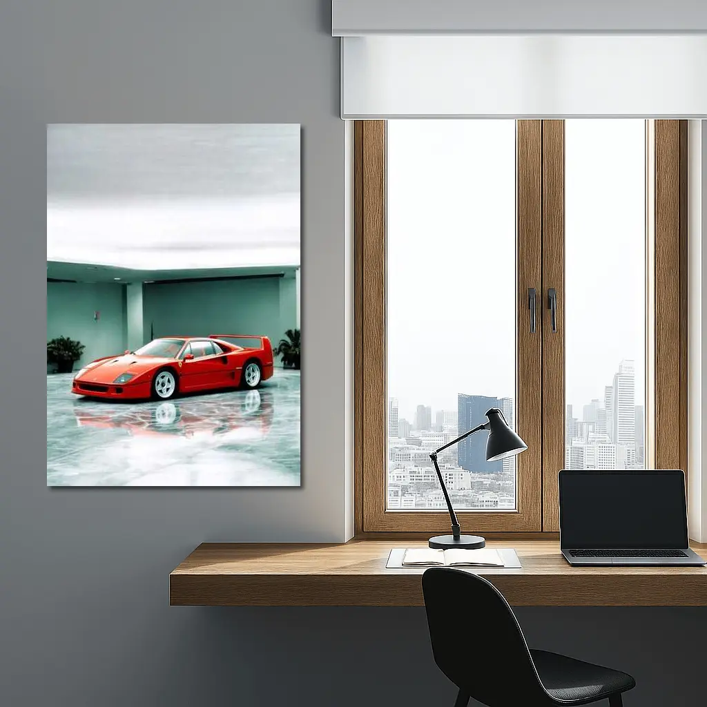 Ferrari F40 Red Parked Indoor Showroom – Wall Art