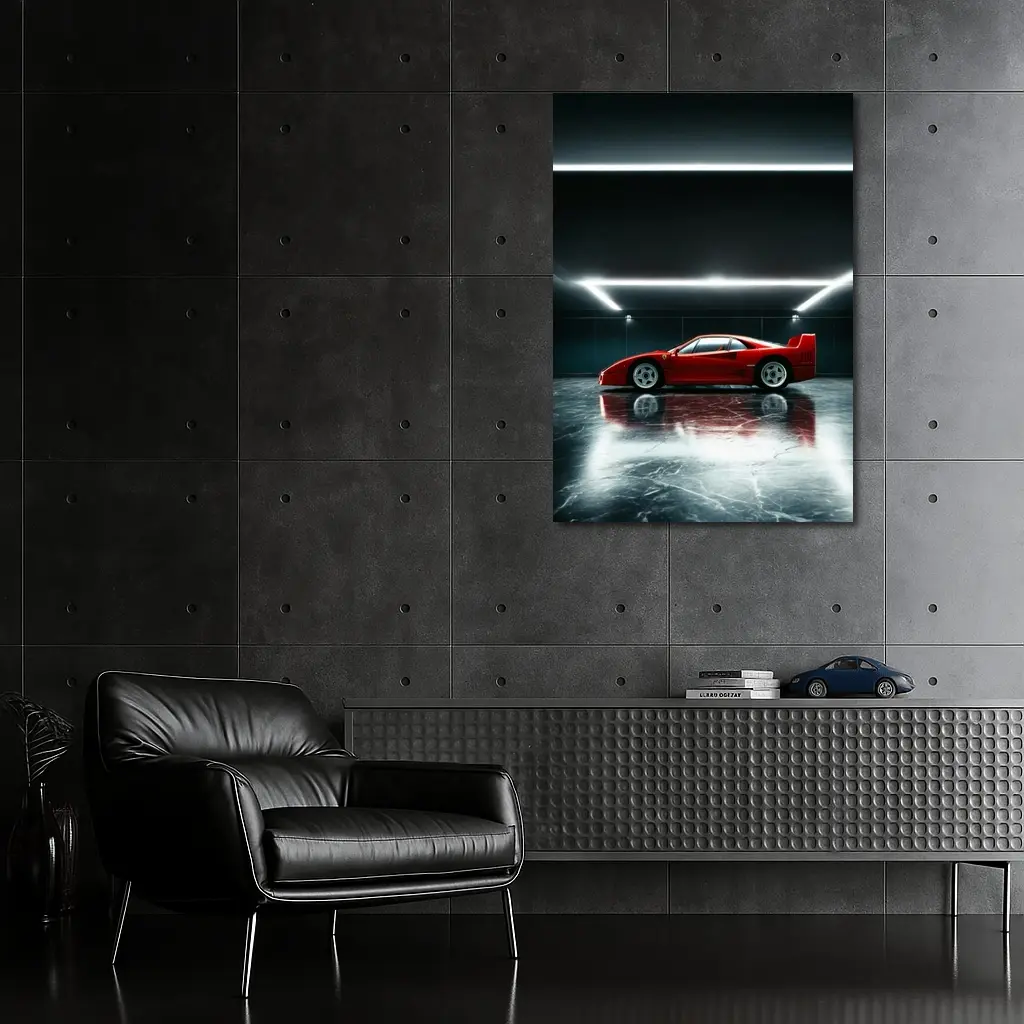 Ferrari F40 Red Supercar Dark Garage – Wall Art