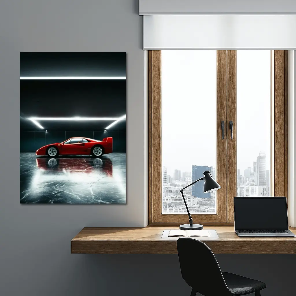 Ferrari F40 Red Supercar Dark Garage – Wall Art