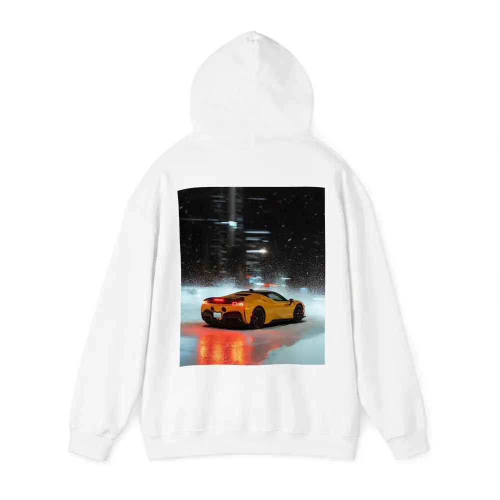 Ferrari SF90 Stradale Yellow Snowy Night City – Hoodies