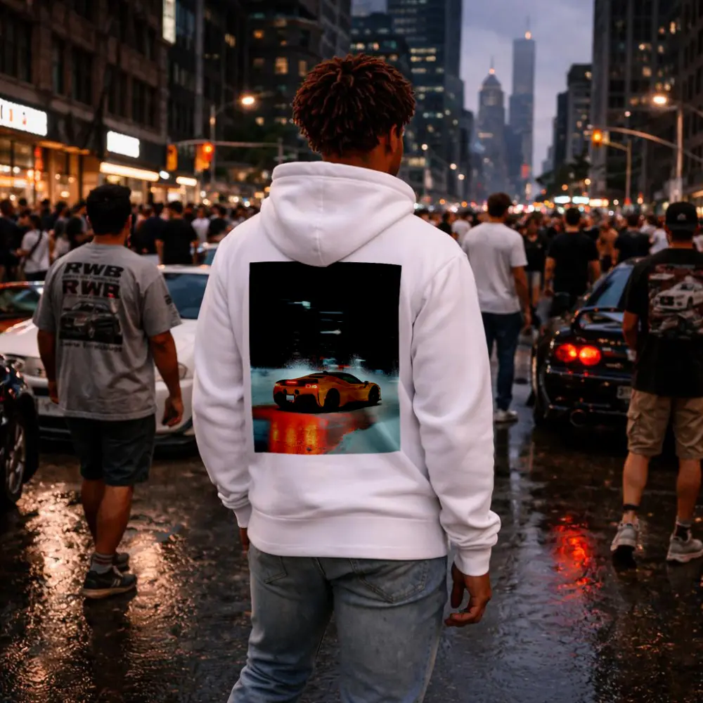 Ferrari SF90 Stradale Yellow Snowy Night City – Hoodies