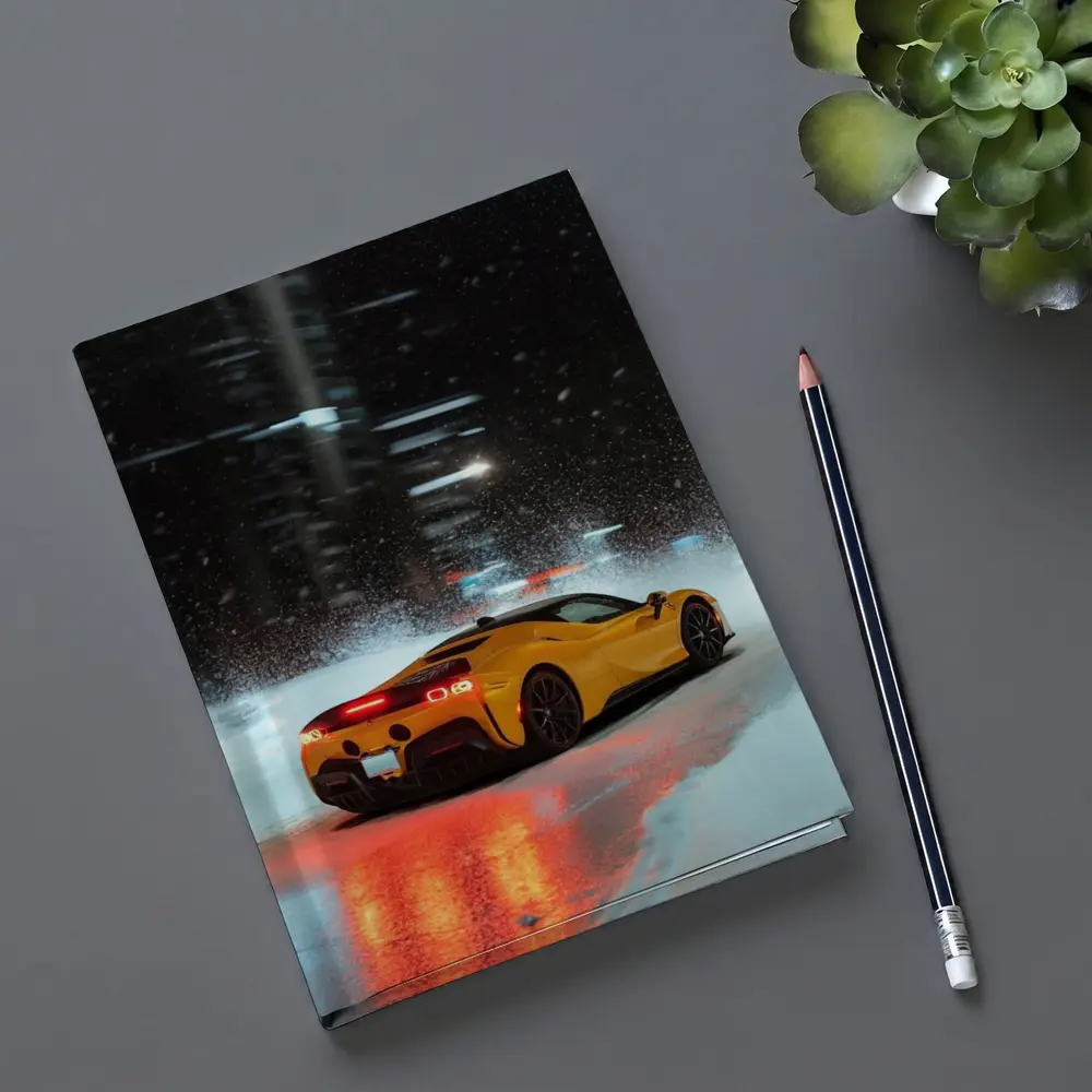 Ferrari SF90 Stradale Yellow Snowy Night City – Notebooks
