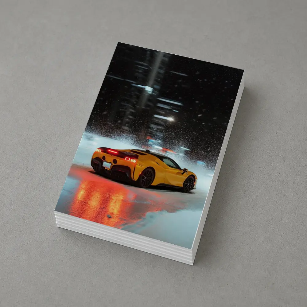 Ferrari SF90 Stradale Yellow Snowy Night City – Postcards