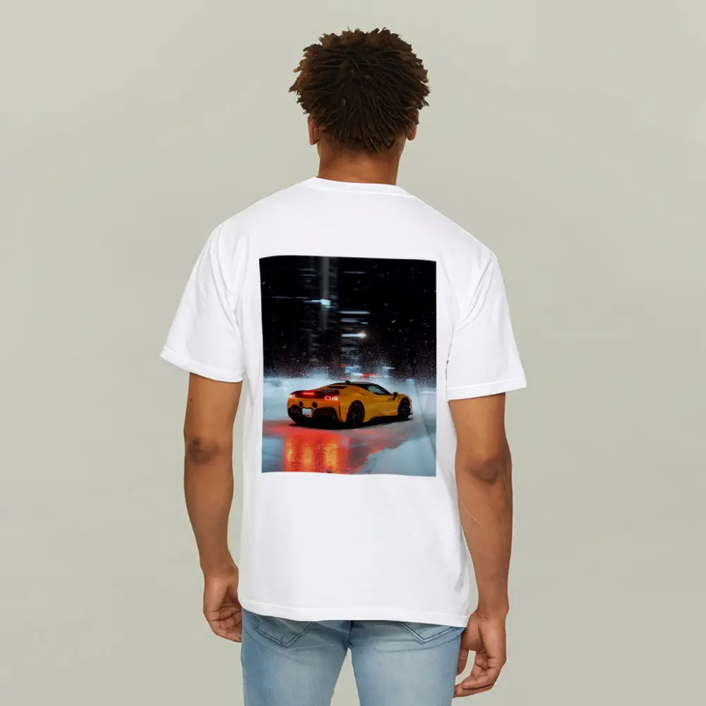 Ferrari SF90 Stradale Yellow Snowy Night City – T-Shirts