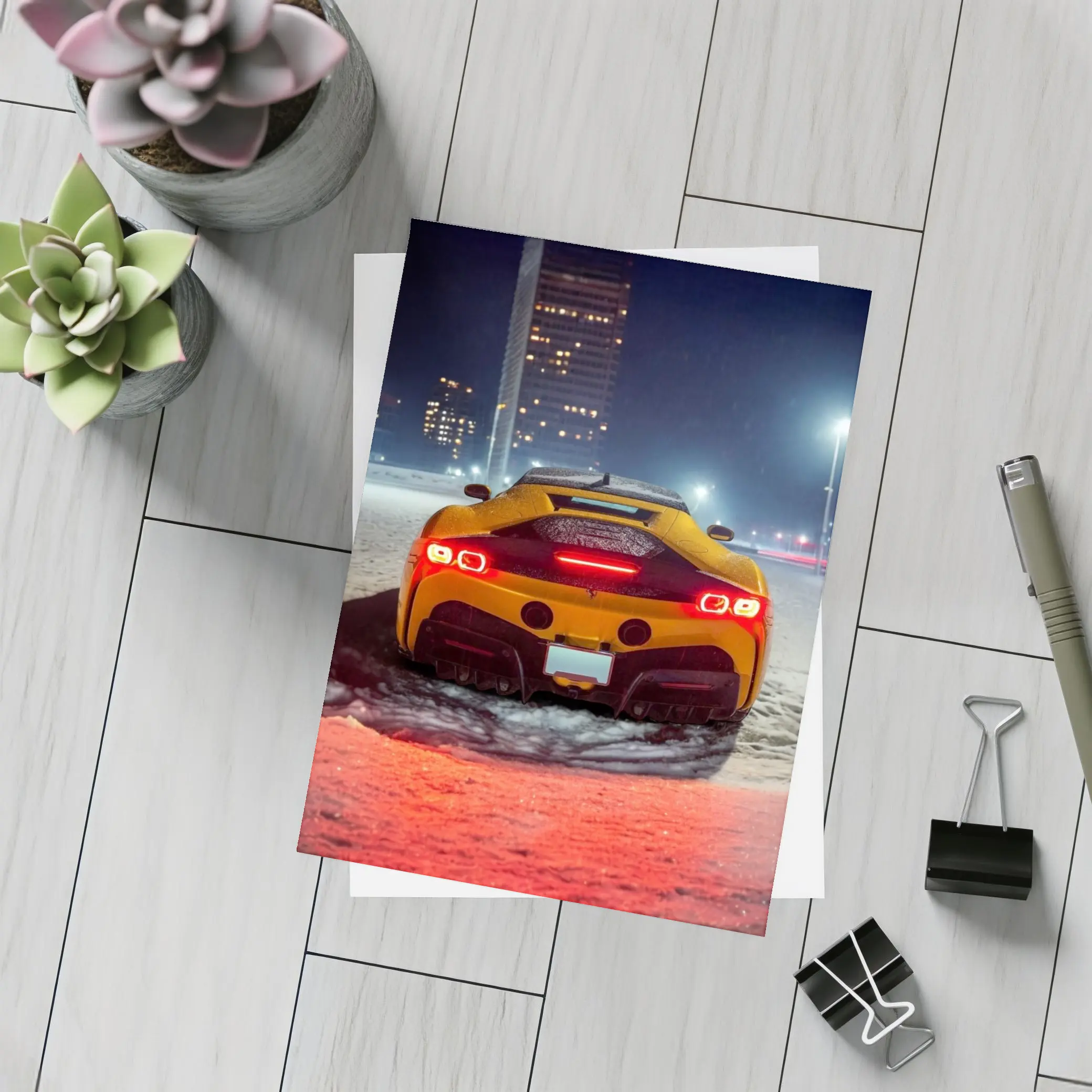 Ferrari SF90 Stradale Snow Night City – Postcards