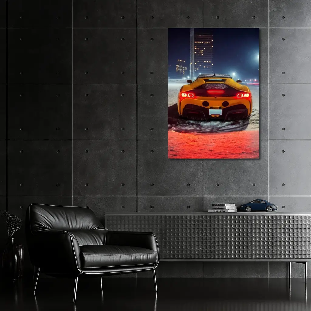 Ferrari SF90 Stradale Snow Night City – Wall Art