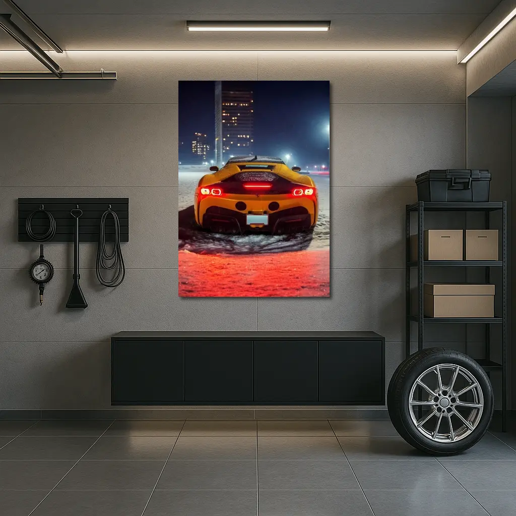 Ferrari SF90 Stradale Snow Night City – Wall Art