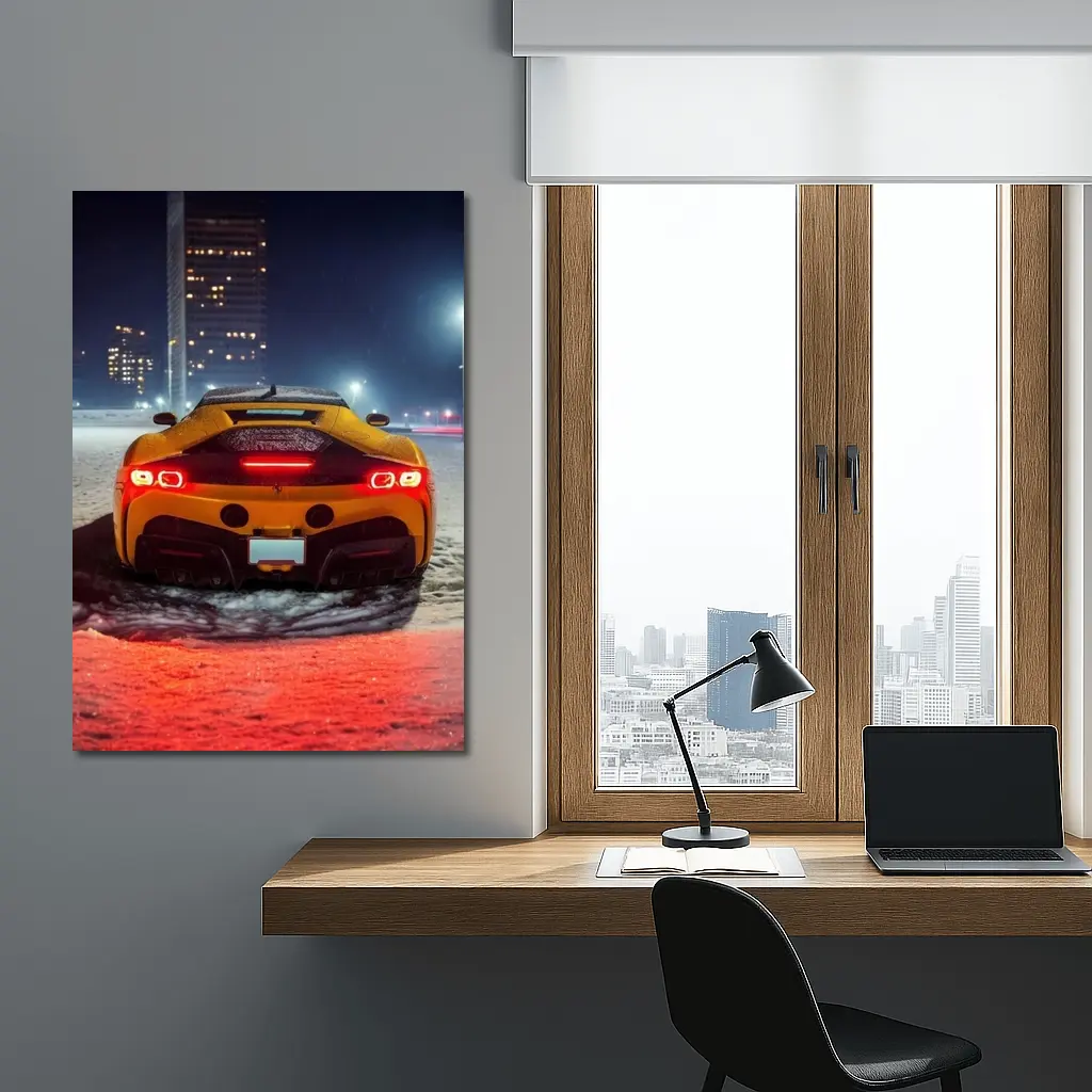 Ferrari SF90 Stradale Snow Night City – Wall Art