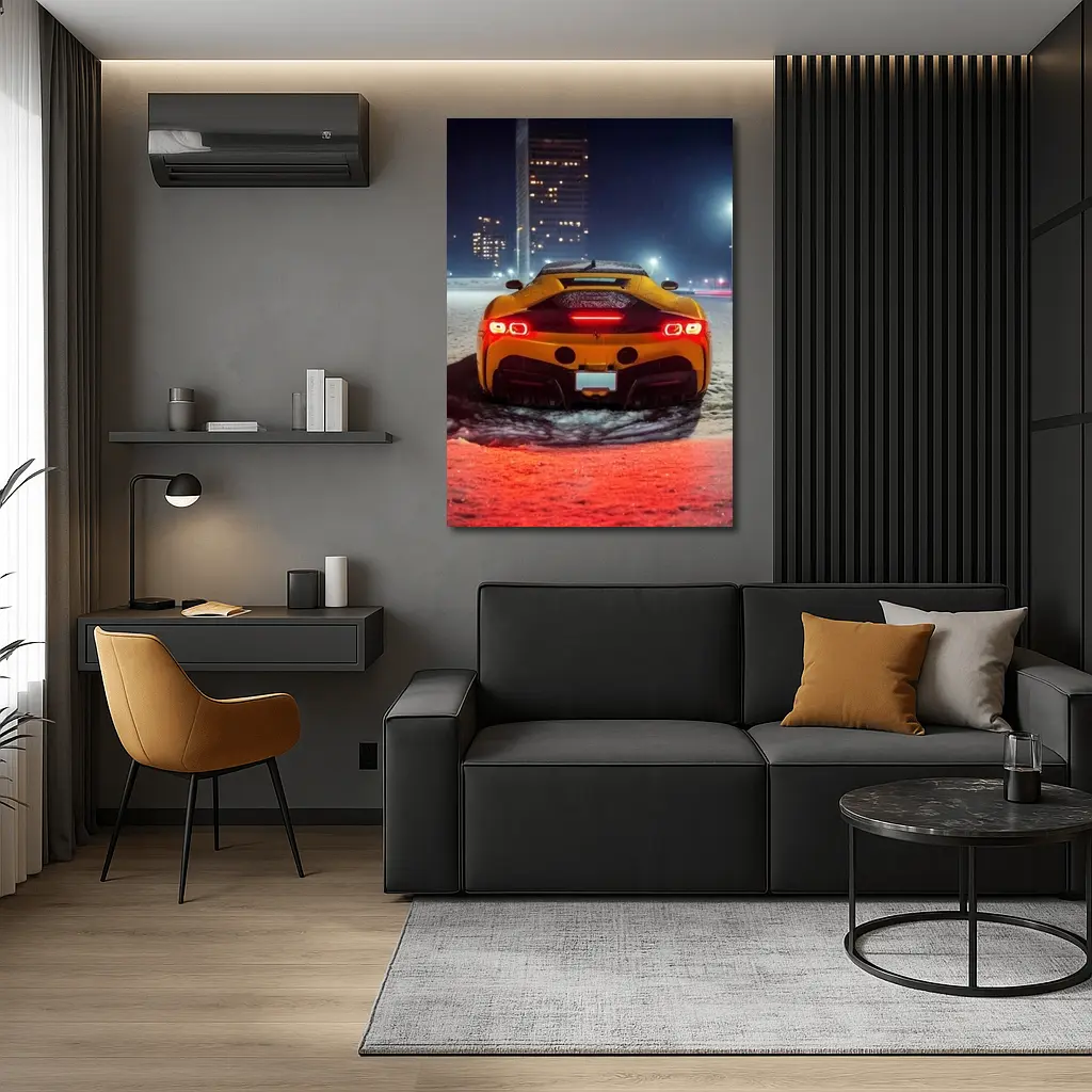 Ferrari SF90 Stradale Snow Night City – Wall Art