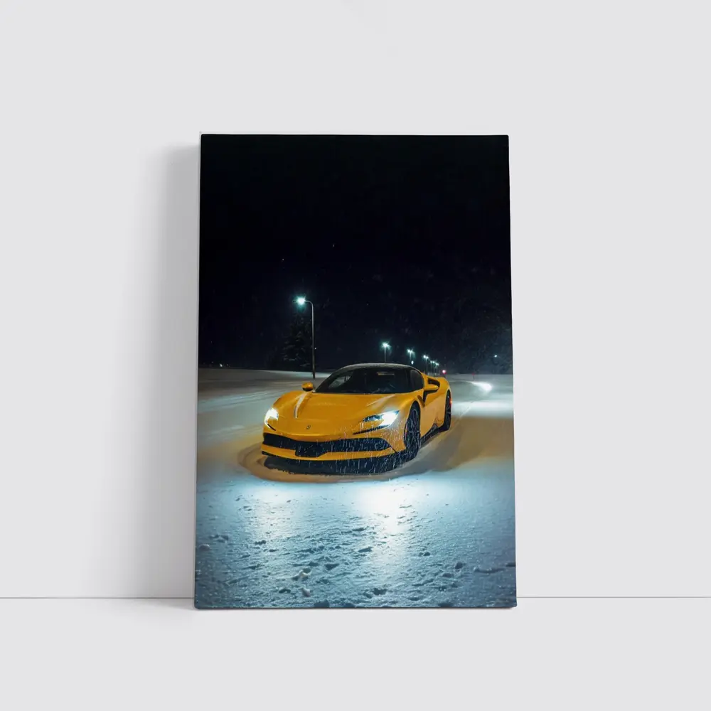 Ferrari SF90 Stradale Yellow Snow Night – Wall Art
