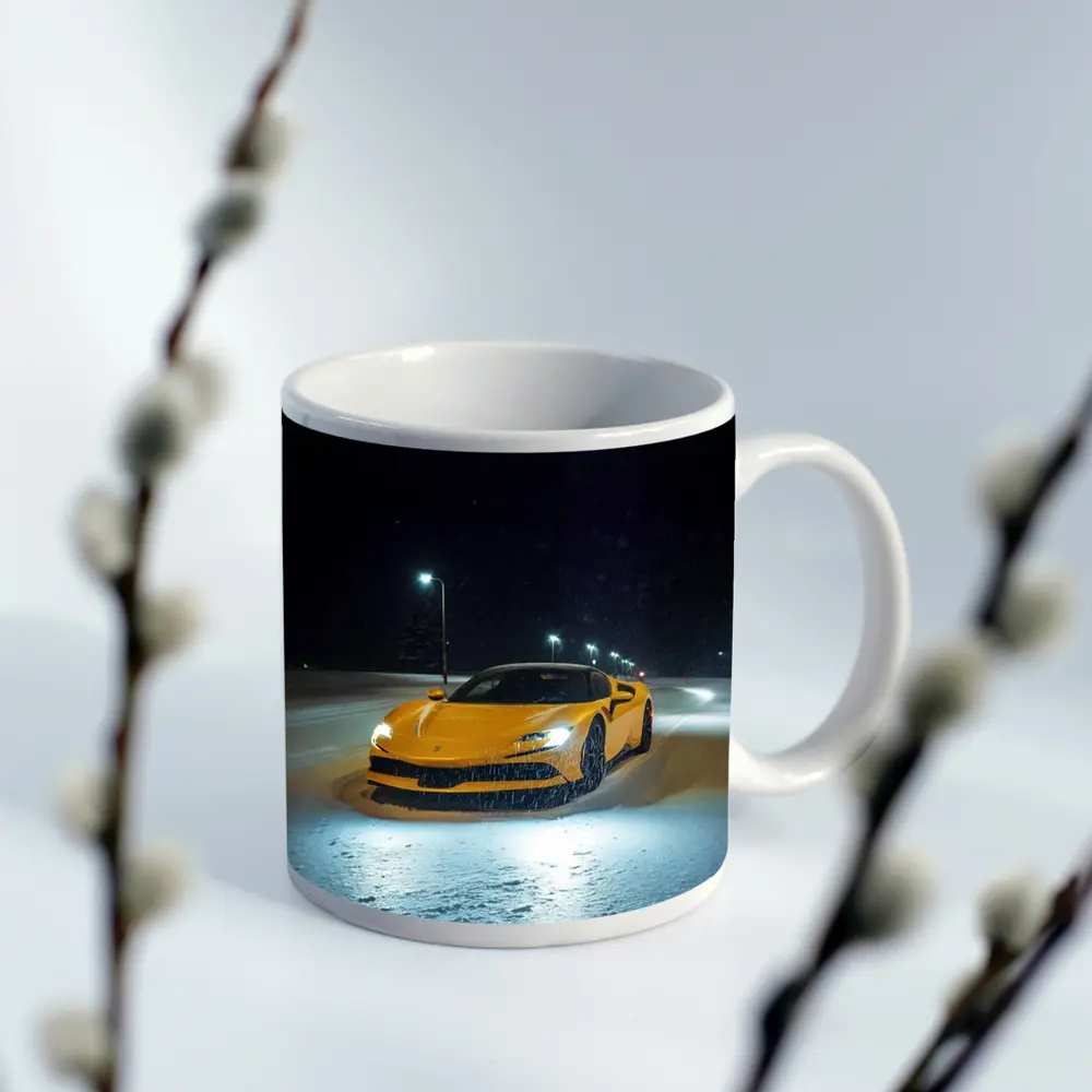 Ferrari SF90 Stradale Yellow Snow Night – Mugs