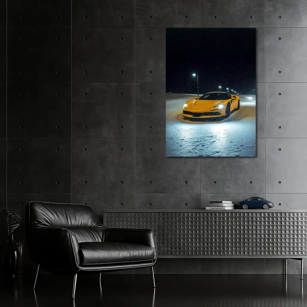 Ferrari SF90 Stradale Yellow Snow Night – Wall Art