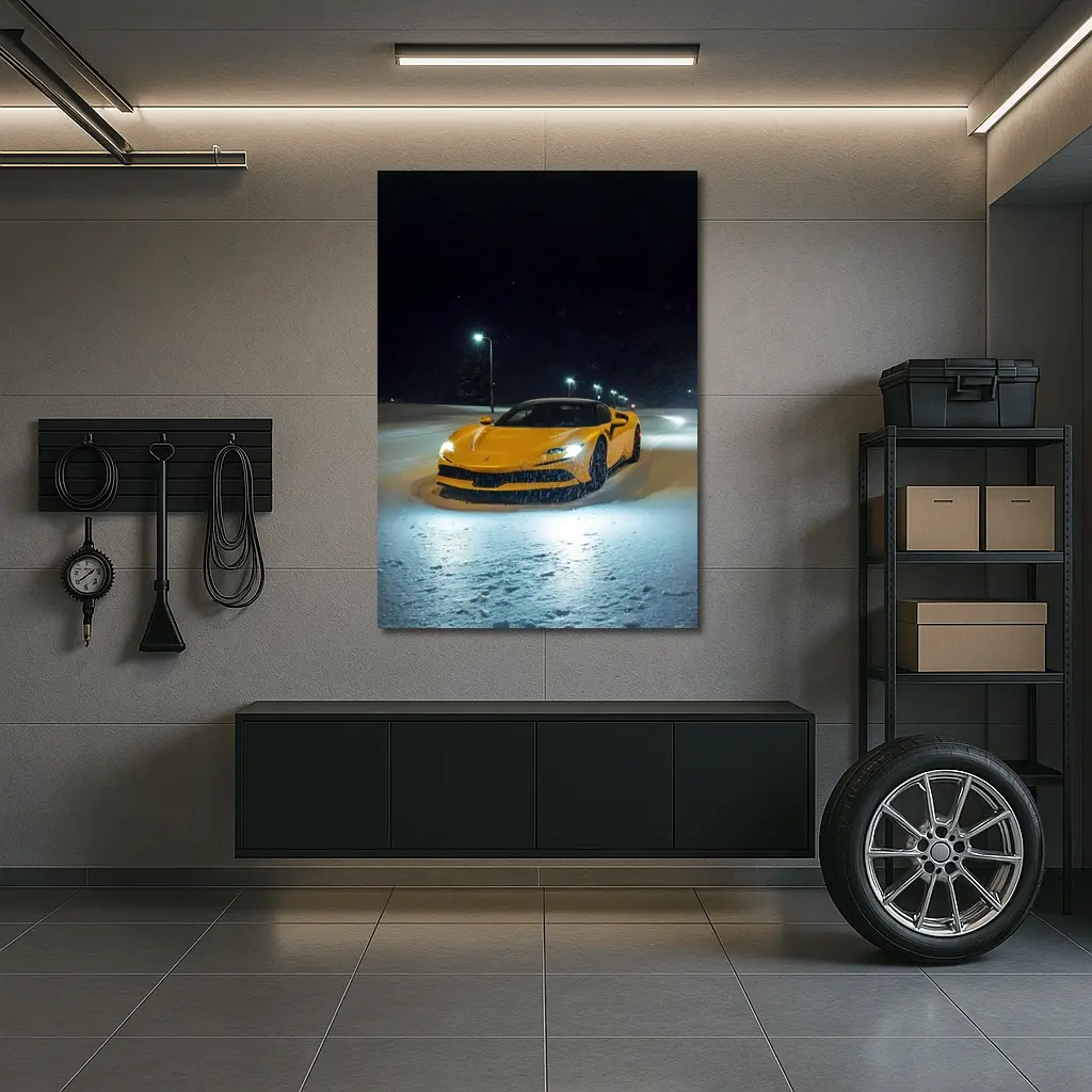 Ferrari SF90 Stradale Yellow Snow Night – Wall Art